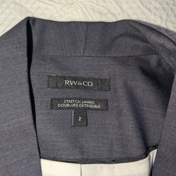 RW&CO Womens Dark Navy Lightweight Wool Blend Suit with Jacket and Skirt, Size 2 - Picture 3 of 5